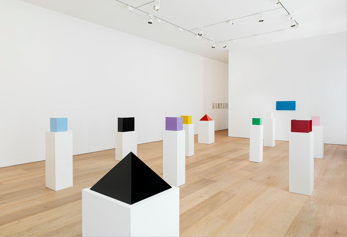 Installation view of the solo exhibition¬†John McCracken: Works from 1963-2011¬†at David Zwirner, New York, dated September 10 through October 19, 2014.